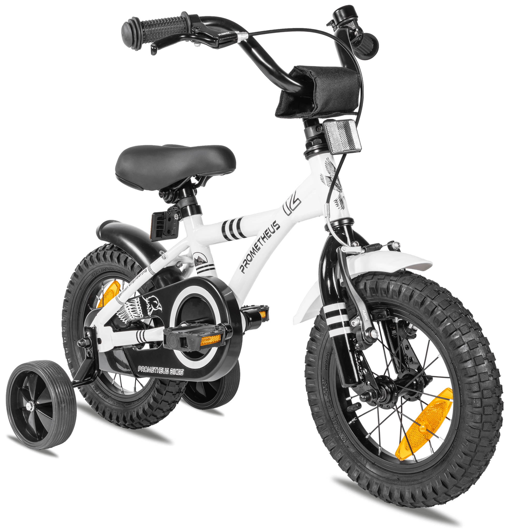 Kinderfahrrad 12 Zoll ab 3 Jahre mit Stützräder Weiss & Schwarz – prometheus -bikes