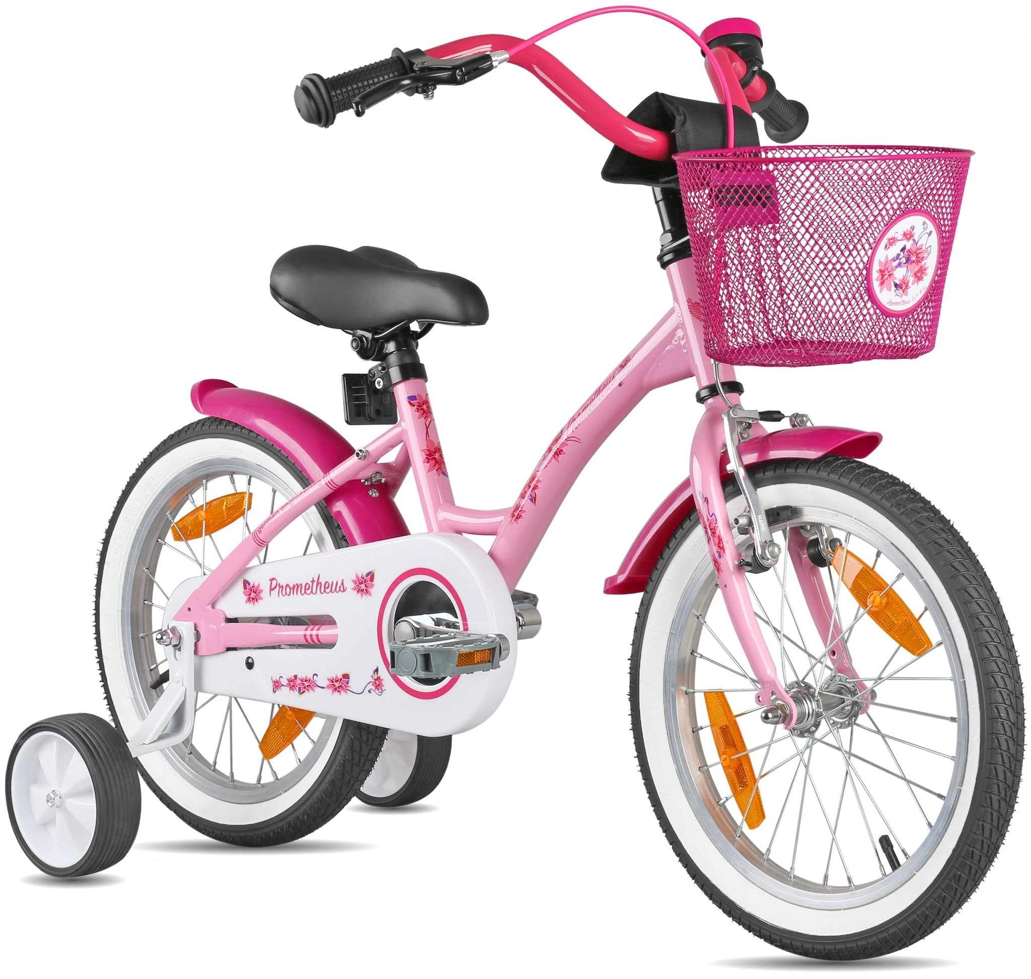 Kinderfahrrad 16 Zoll ab 4-5 Jahre mit Stützräder in Rosa & Weiss – prometheus-bikes