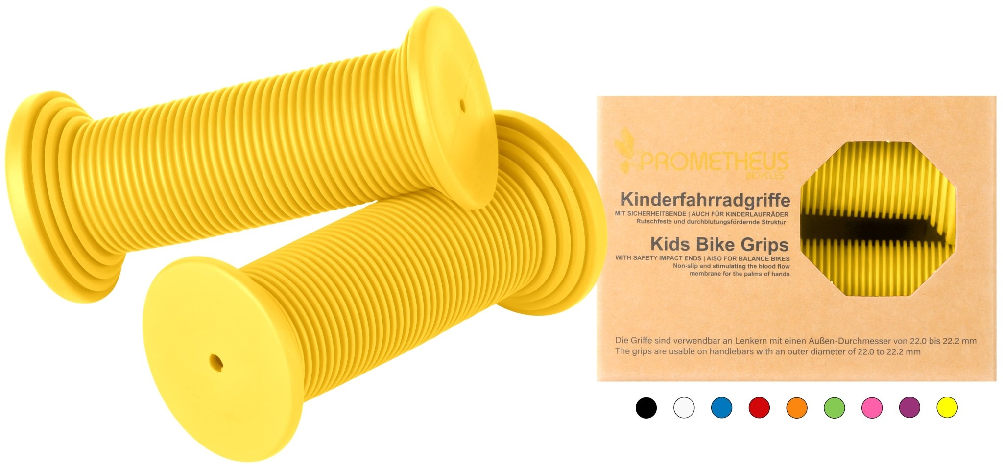 lenkergriffe für kinderfahrrad Lenkergriffe Kinder mit Sicherheitsende Kraton-Gummi in Gelb – prometheus-bikes
