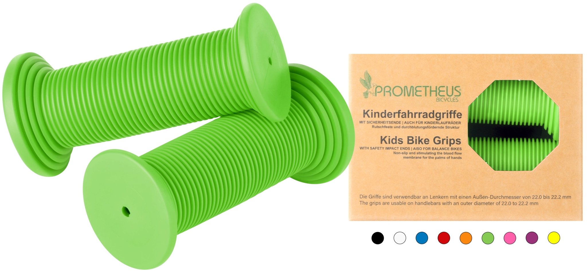 kinderfahrrad griff Lenkergriffe Kinder mit Sicherheitsende Kraton-Gummi in Grün – prometheus-bikes