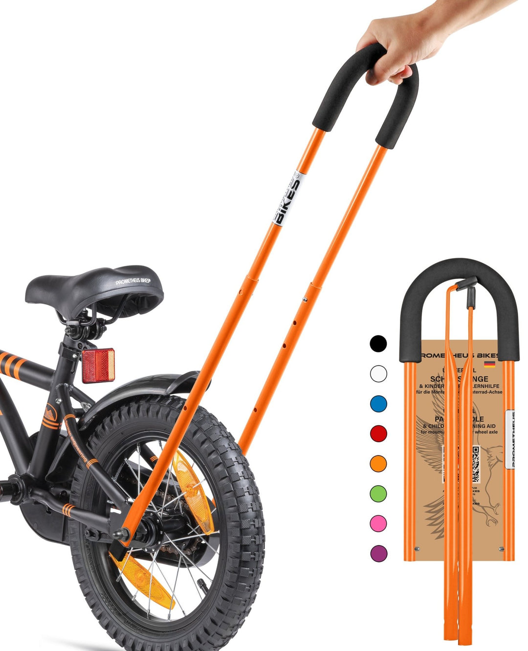 Schub - Haltestange Kinder - Achsmontage - Orange – Schubstange von prometheus - bikes | prometheus - bikes