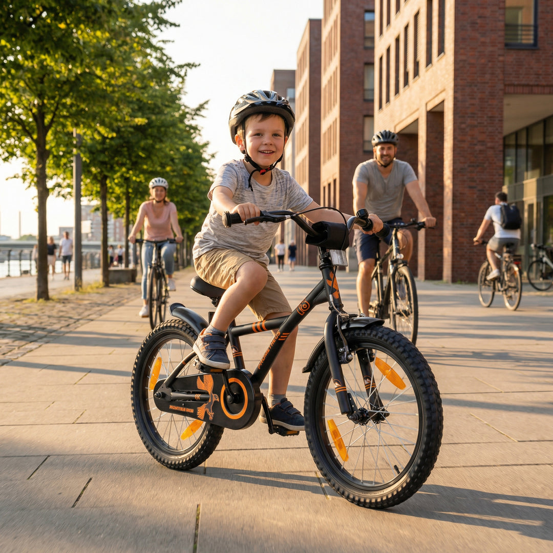 kinderfahrrad schwarz matt kids' bike 18 inch from 5 years in black matt & orange