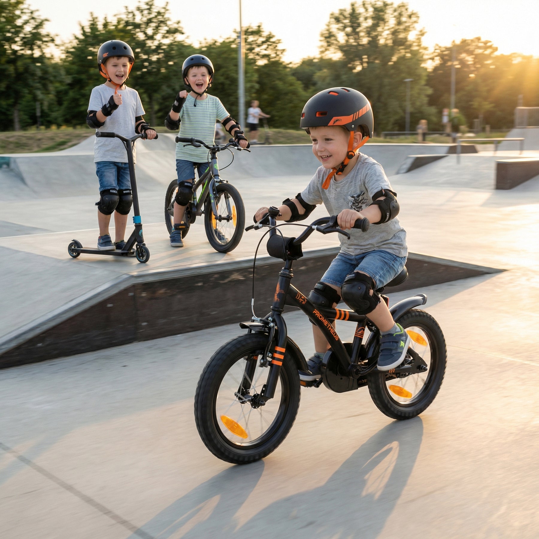 kinderfahrrad prometheus 14 zoll Kinderfahrrad 14 Zoll ab 3-4 Jahre mit Stützräder in Schwarz Matt & Or – prometheus-bikes