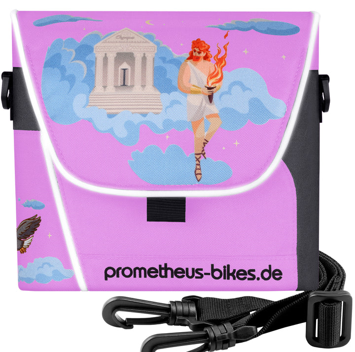 Handlebar bag with carrying strap &amp; 3 straps security in pink