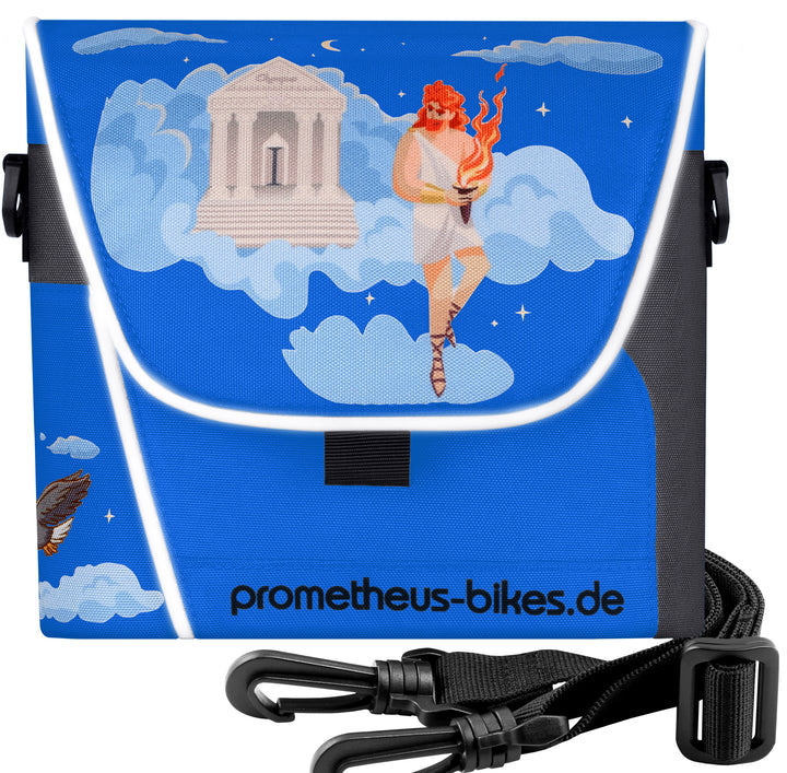 Handlebar bag with carrying strap &amp; 3 straps security in blue