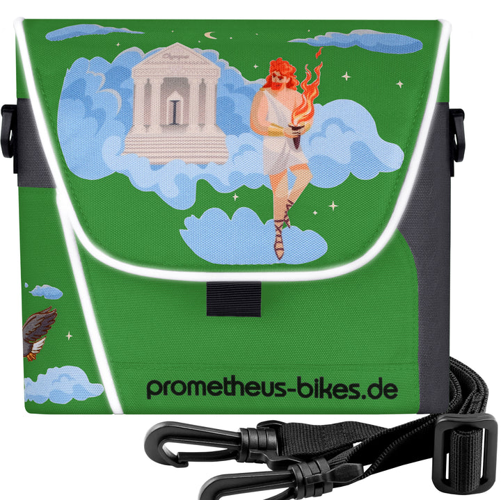 Handlebar bag with carrying strap &amp; 3 straps security in green