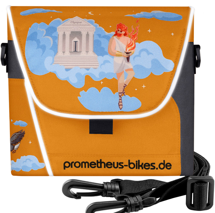 Handlebar bag with carrying strap &amp; 3 straps security in orange