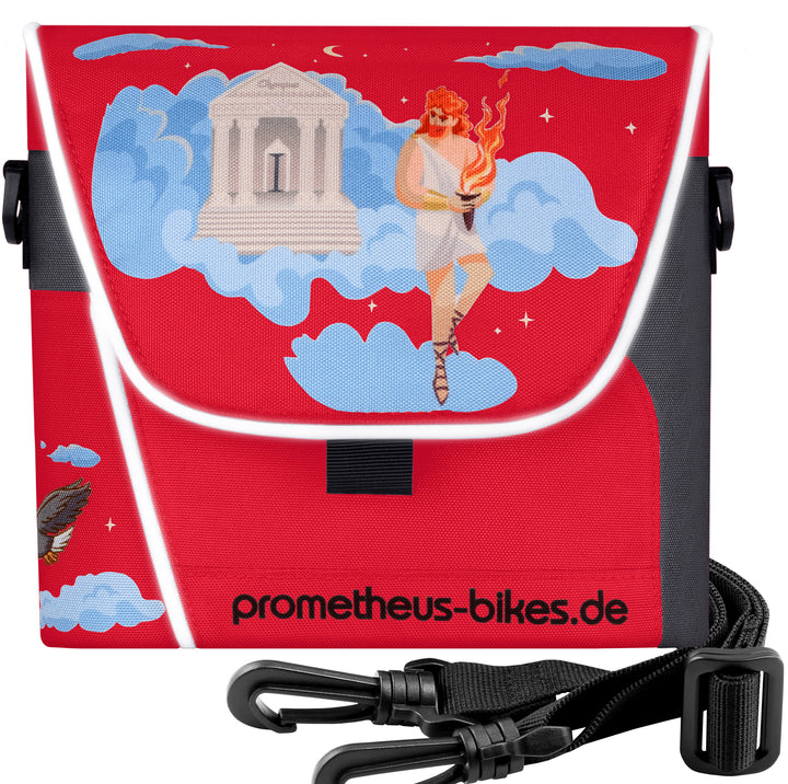 Handlebar bag with carrying strap &amp; 3 straps security in red