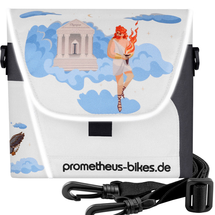 Handlebar bag with carrying strap &amp; 3 straps security in white