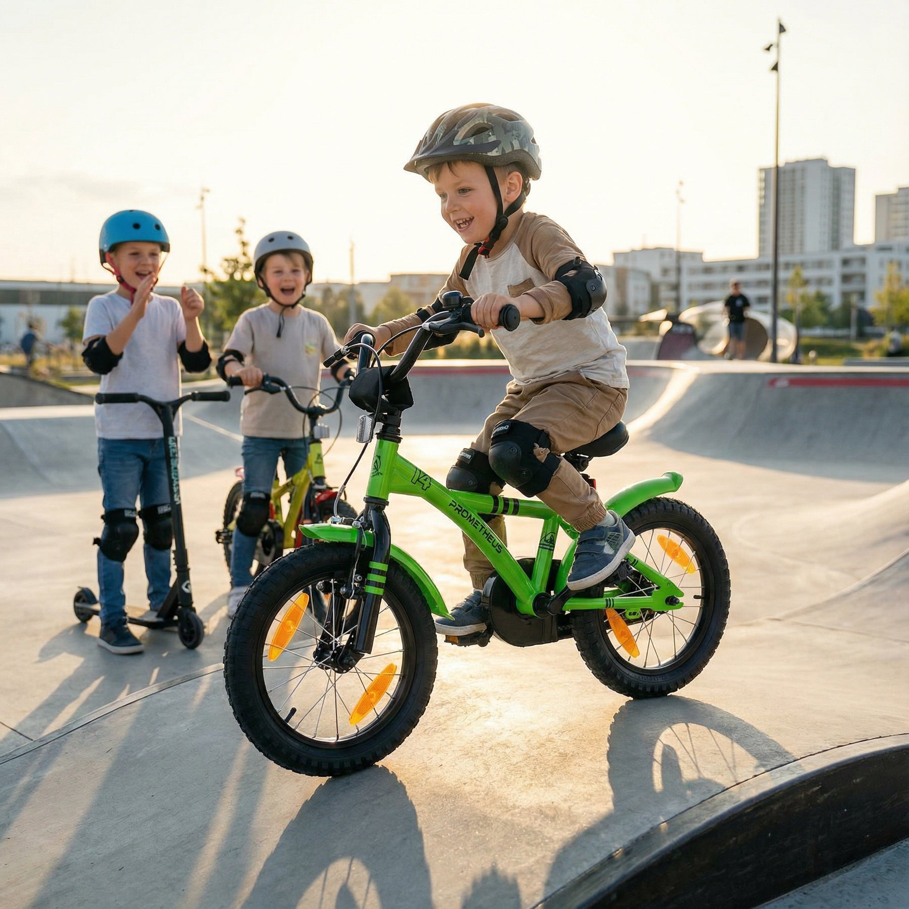 kinderfahrrad 14 zoll prometheus Kinderfahrrad 14 Zoll ab 3-4 Jahre mit Stützräder in Grün & Schwarz – prometheus-bikes
