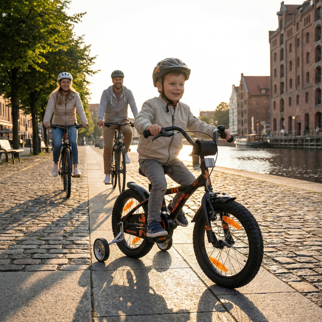 Kinderfahrrad 16 Zoll ab 4-5 Jahre mit Stützräder in Schwarz Matt & Orange