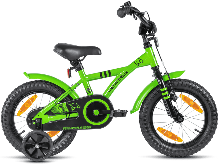 Children's bike 14 inches from 3-4 years with training wheels in green &amp; black