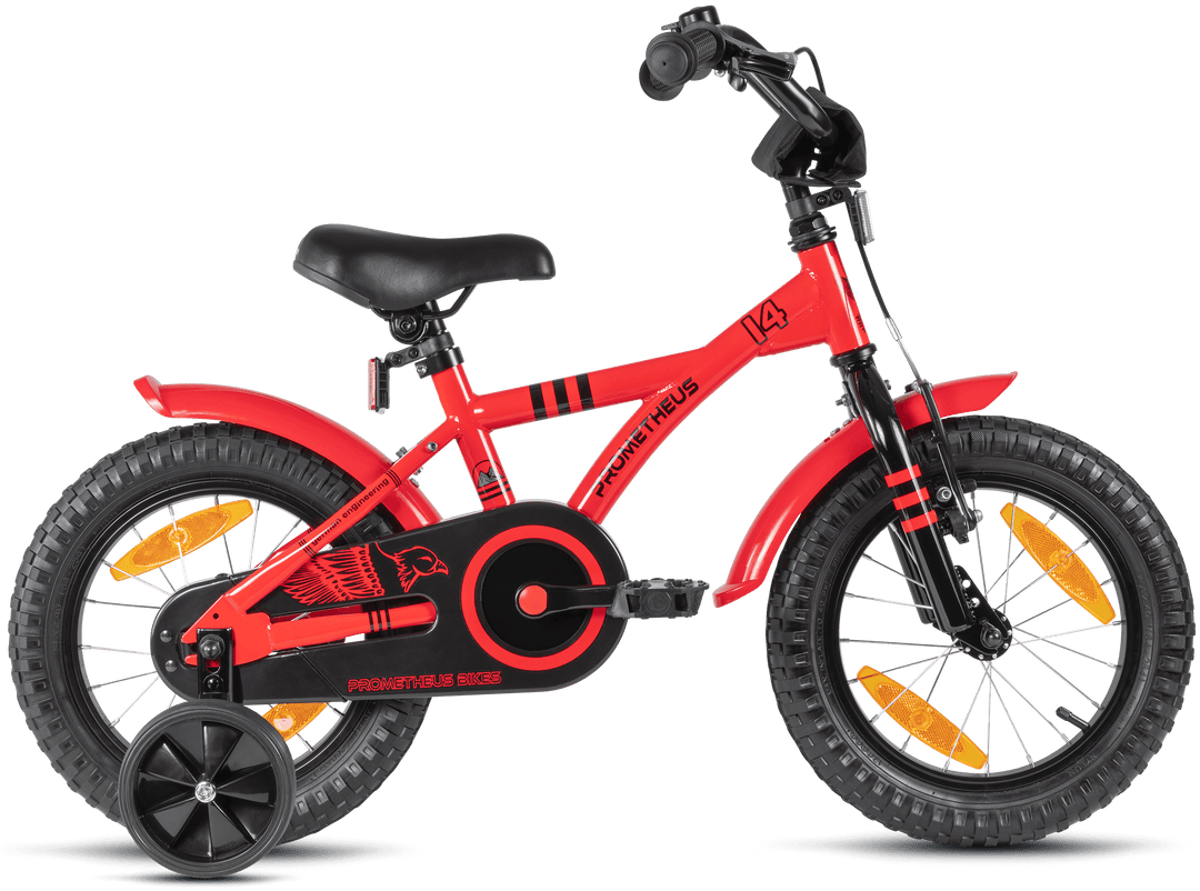 Children's bike 14 inches from 3-4 years with training wheels in red &amp; black