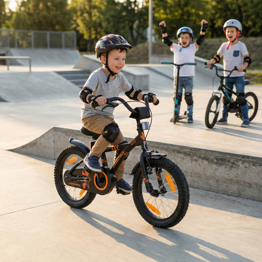 Kinderfahrrad 16 Zoll ab 4-5 Jahre mit Stützräder in Schwarz Matt & Orange