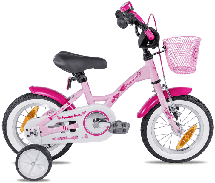 Children's bike 12 inches from 3 years with training wheels in pink &amp; white