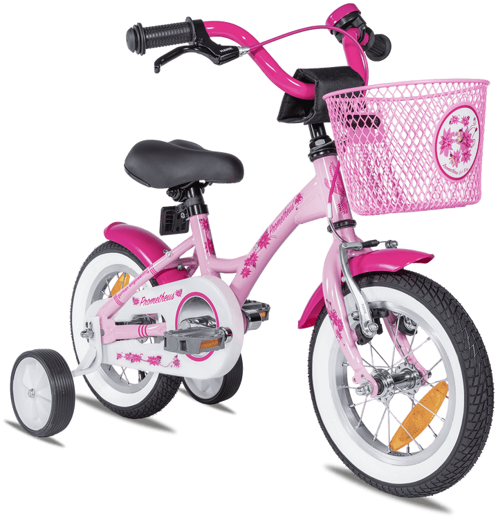 Children's bike 12 inches from 3 years with training wheels in pink &amp; white