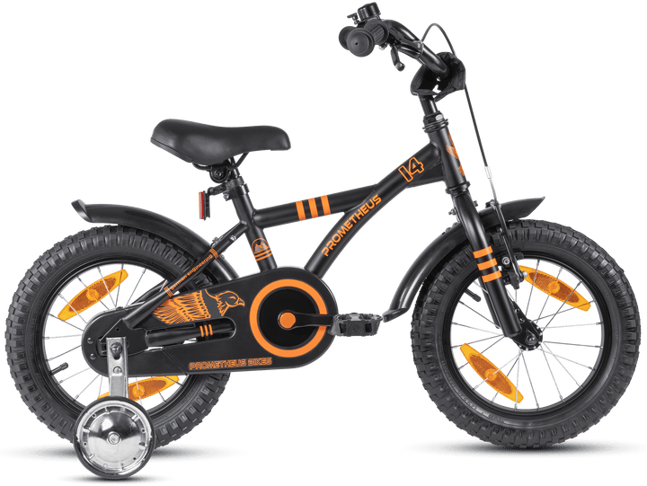 Kinderfahrrad 14 Zoll ab 3-4 Jahre mit Stützräder in Schwarz Matt & Orange