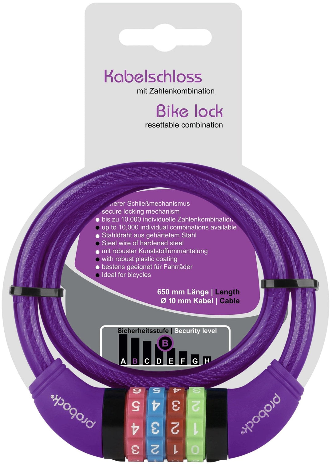 Antivol de vélo pour enfant – transparent, 65 cm – violet