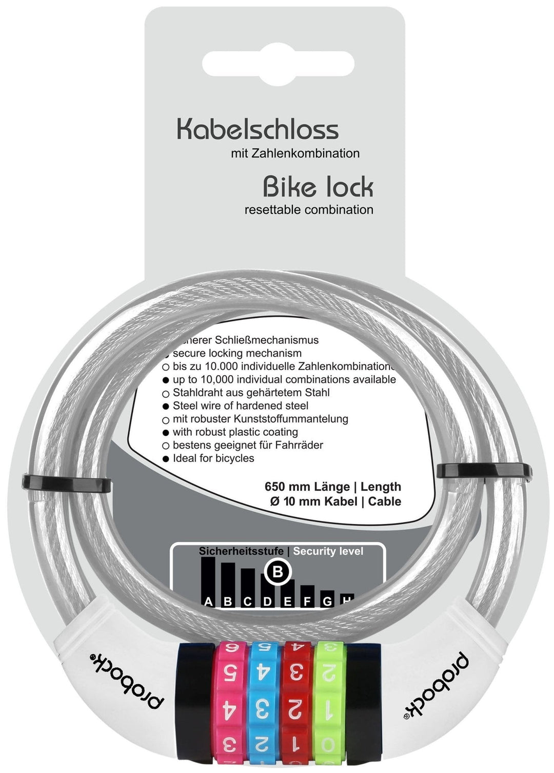 Antivol de vélo pour enfants – transparent, 65 cm – blanc