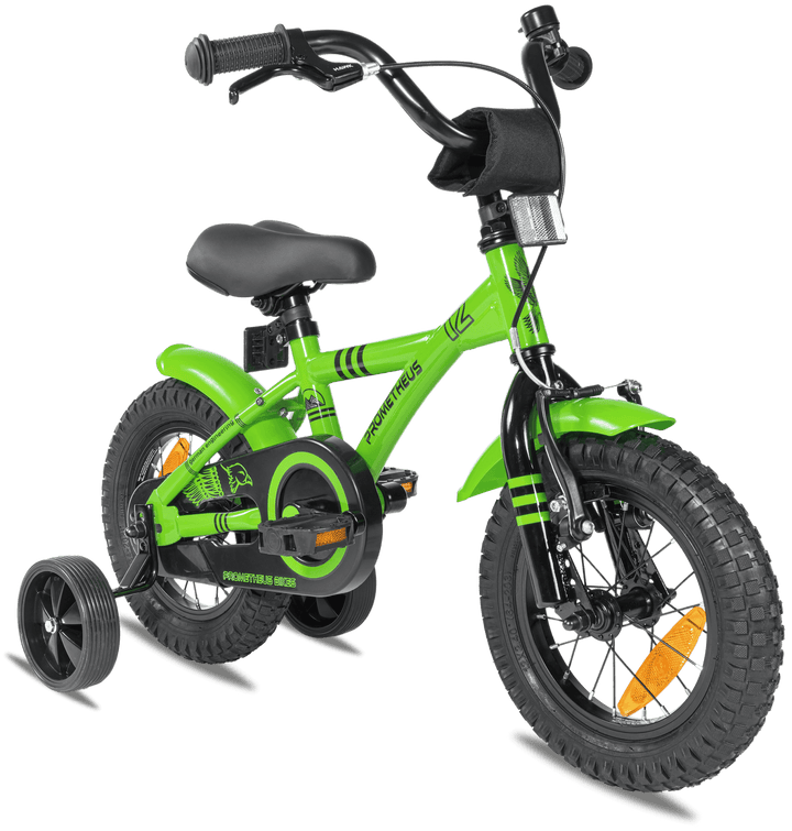 Kinderfahrrad 12 Zoll ab 3 Jahre mit Stützräder in Grün & Schwarz – Kinderfahrrad 12 Zoll von prometheus - bikes | prometheus - bikes