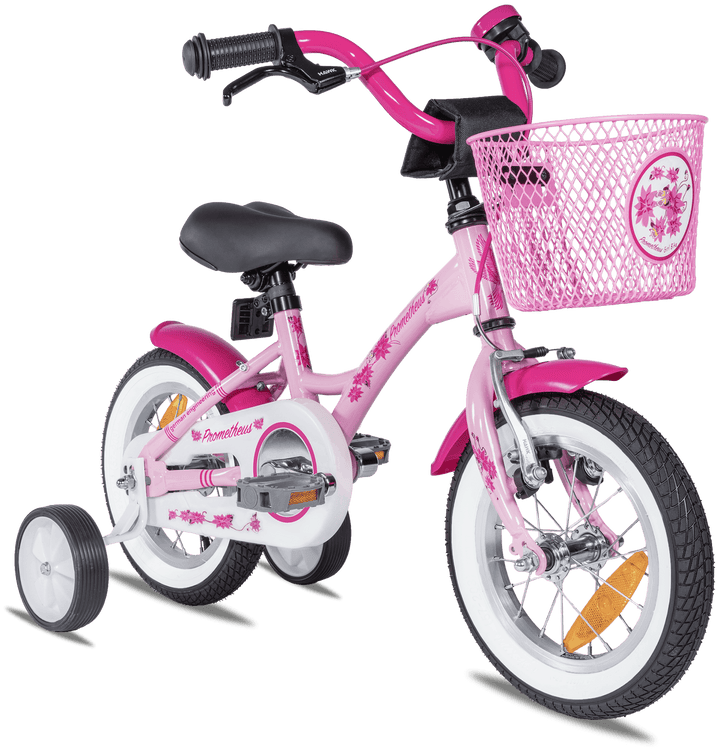 Kinderfahrrad 12 Zoll ab 3 Jahre mit Stützräder in Rosa & Weiß – Kinderfahrrad 12 Zoll von prometheus - bikes | prometheus - bikes