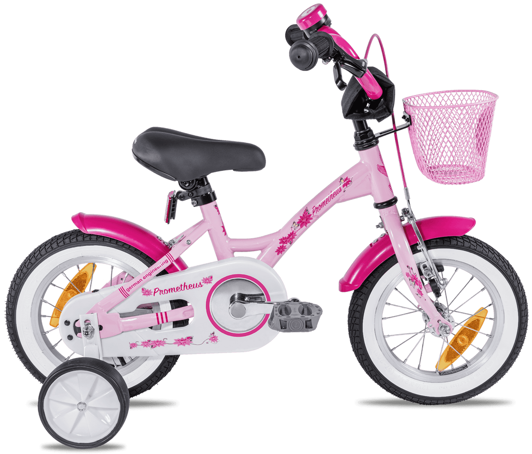 Kinderfahrrad 12 Zoll ab 3 Jahre mit Stützräder in Rosa & Weiß – Kinderfahrrad 12 Zoll von prometheus - bikes | prometheus - bikes