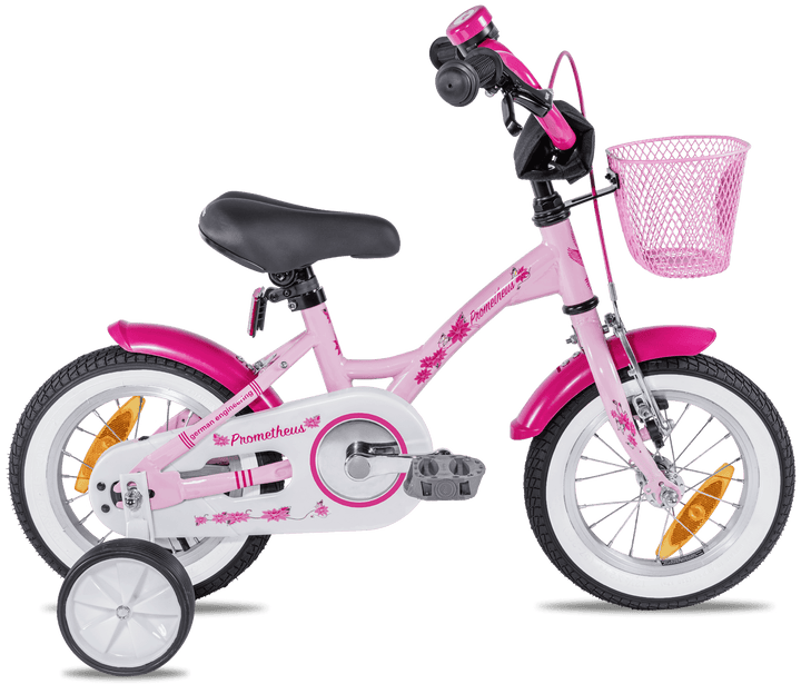 Kinderfahrrad 12 Zoll ab 3 Jahre mit Stützräder in Rosa & Weiß – Kinderfahrrad 12 Zoll von prometheus - bikes | prometheus - bikes