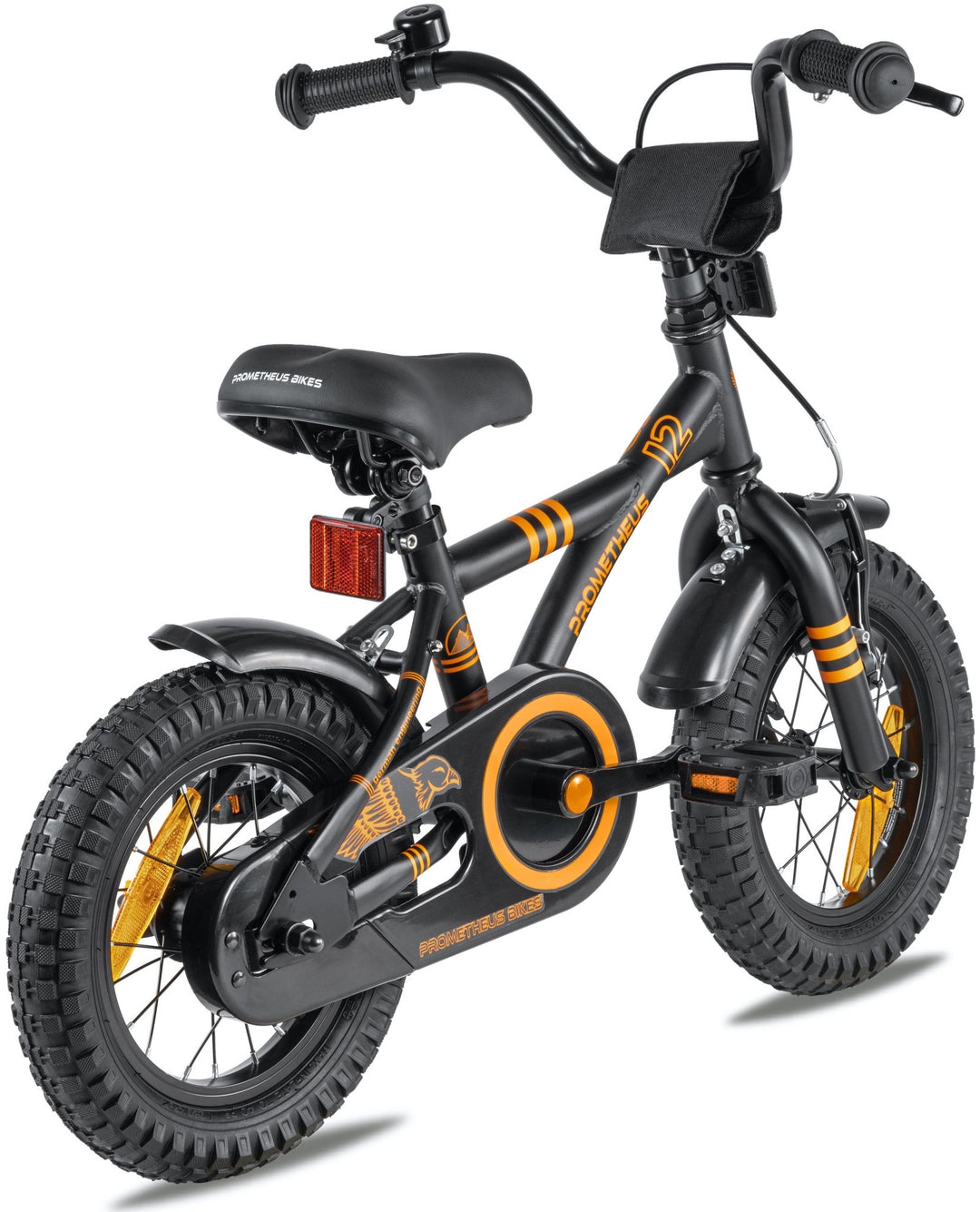 Kinderfahrrad 12 Zoll ab 3 Jahre mit Stützräder in Schwarz Matt & Orange – Kinderfahrrad 12 Zoll von prometheus - bikes | prometheus - bikes
