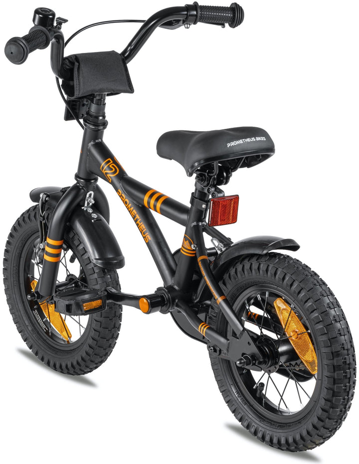 Kinderfahrrad 12 Zoll ab 3 Jahre mit Stützräder in Schwarz Matt & Orange – Kinderfahrrad 12 Zoll von prometheus - bikes | prometheus - bikes