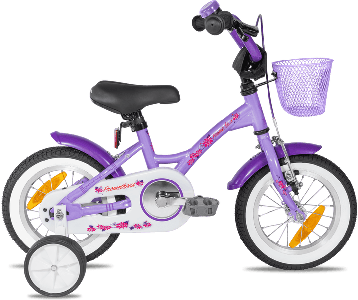 Kinderfahrrad 12 Zoll ab 3 Jahre mit Stützräder in Violett & Weiß – Kinderfahrrad 12 Zoll von prometheus - bikes | prometheus - bikes