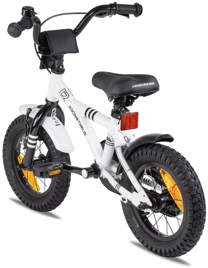 Kinderfahrrad 12 Zoll ab 3 Jahre mit Stützräder Weiss & Schwarz – Kinderfahrrad 12 Zoll von prometheus - bikes | prometheus - bikes