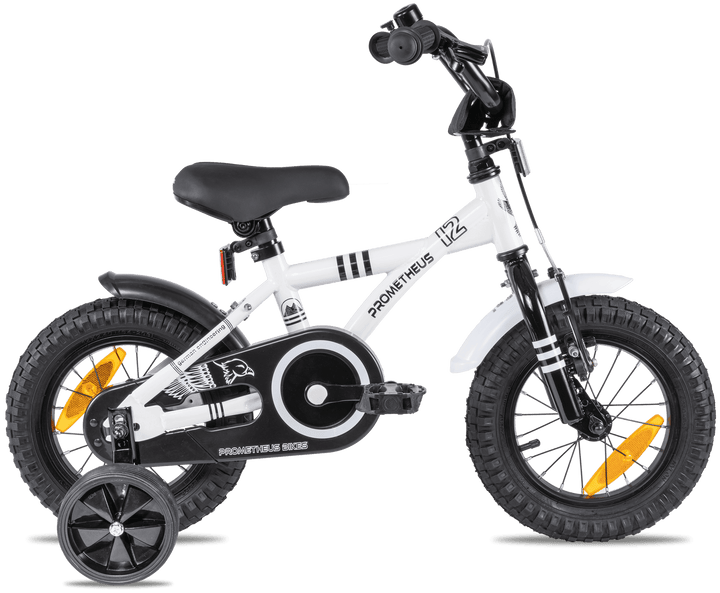 Kinderfahrrad 12 Zoll ab 3 Jahre mit Stützräder Weiss & Schwarz – Kinderfahrrad 12 Zoll von prometheus - bikes | prometheus - bikes