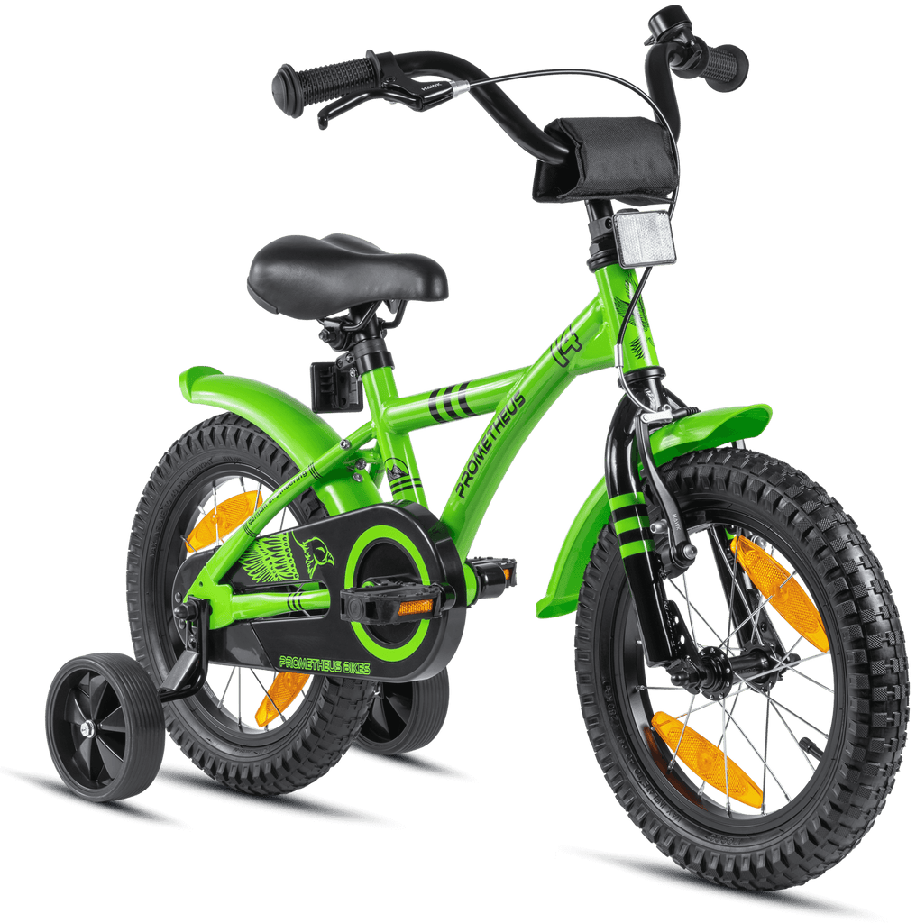 Kinderfahrrad 14 Zoll ab 3-4 Jahre mit Stützräder in Grün & Schwarz – prometheus-bikes