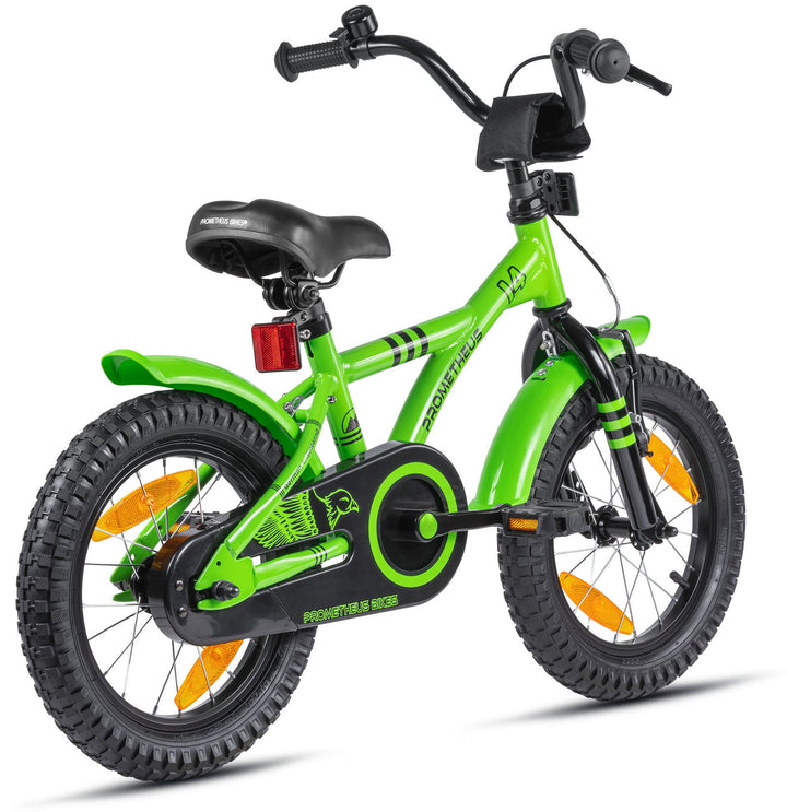 Kinderfahrrad 14 Zoll ab 3 - 4 Jahre mit Stützräder in Grün & Schwarz – Kinderfahrrad 14 Zoll von prometheus - bikes | prometheus - bikes
