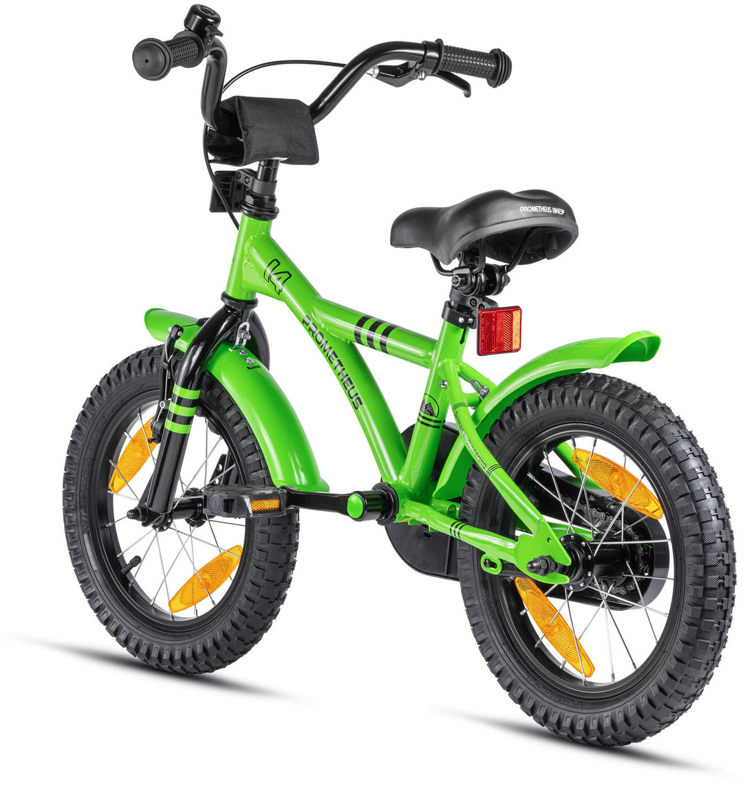 Kinderfahrrad 14 Zoll ab 3 - 4 Jahre mit Stützräder in Grün & Schwarz – Kinderfahrrad 14 Zoll von prometheus - bikes | prometheus - bikes