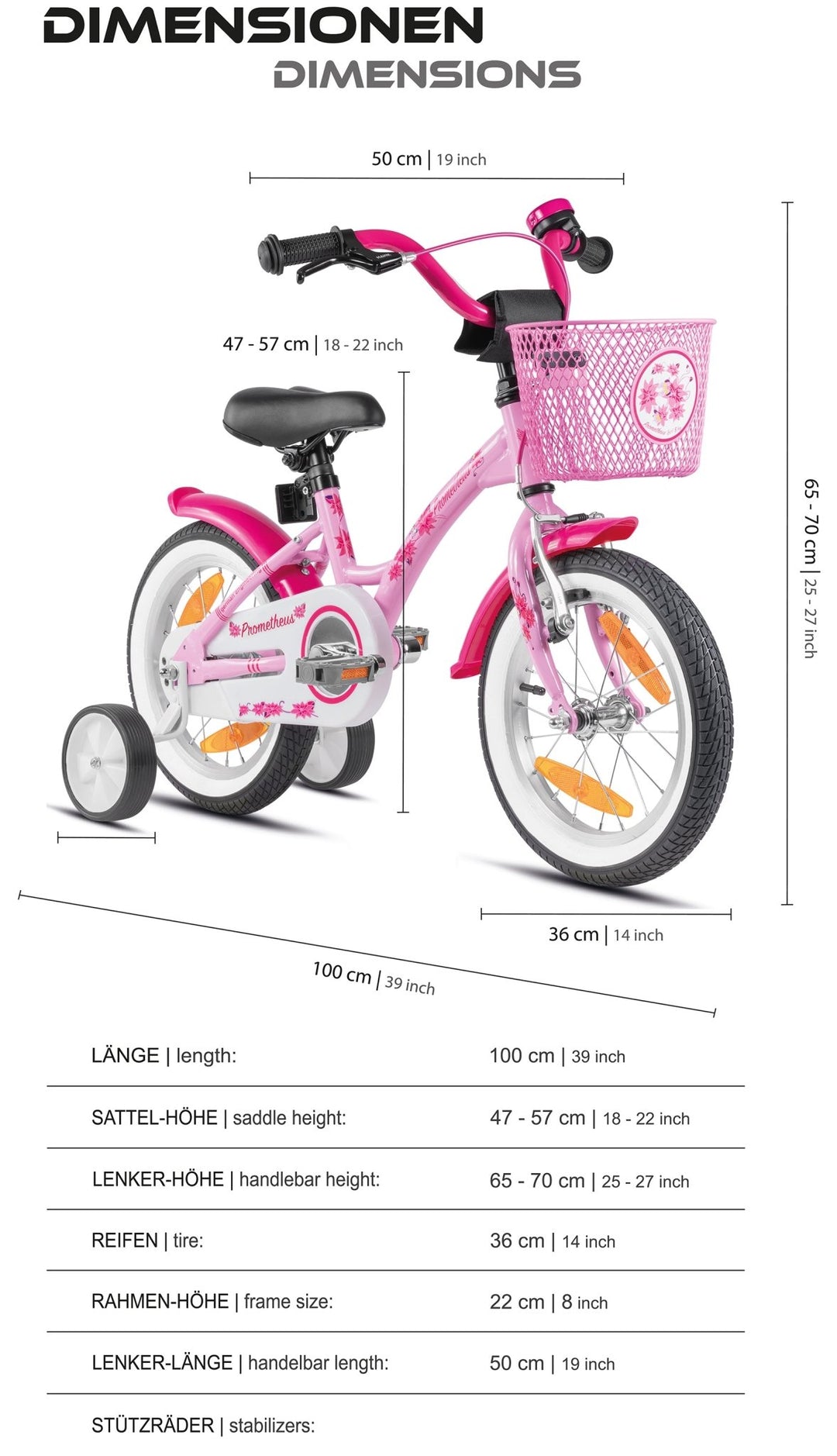 kinderfahrrad 14 zoll mit stützräder Kinderfahrrad 14 Zoll ab 3-4 Jahre mit Stützräder in Rosa & Weiß – prometheus-bikes