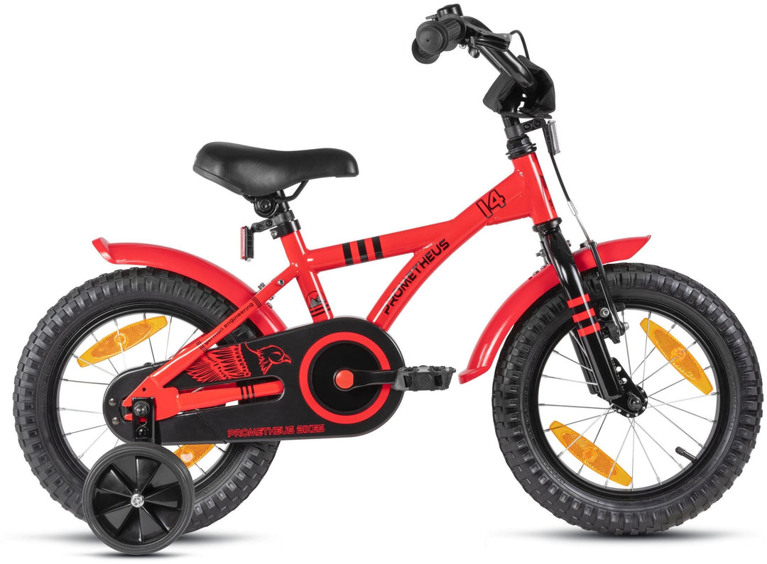 Kinderfahrrad 14 Zoll ab 3 - 4 Jahre mit Stützräder in Rot & Schwarz – Kinderfahrrad 14 Zoll von prometheus - bikes | prometheus - bikes