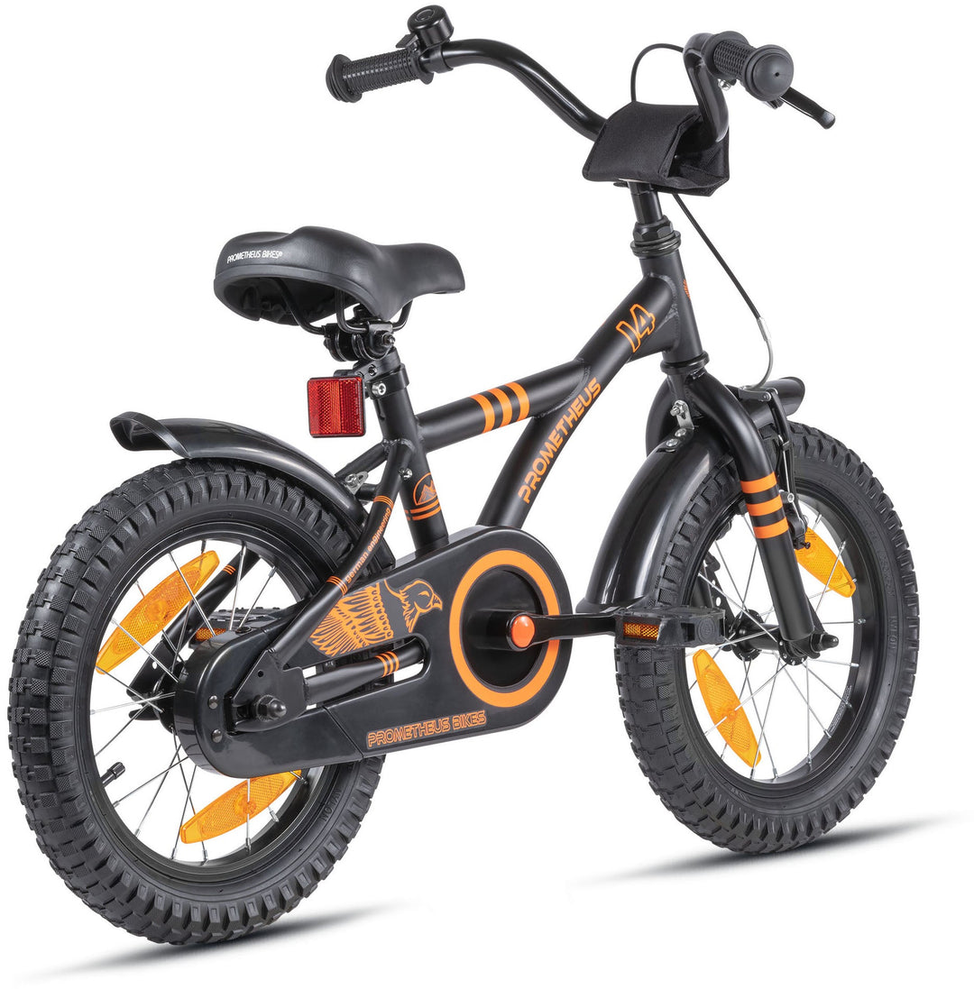 kids' bike 14 inch from 3-4 years with stabilisers in black matt & orange