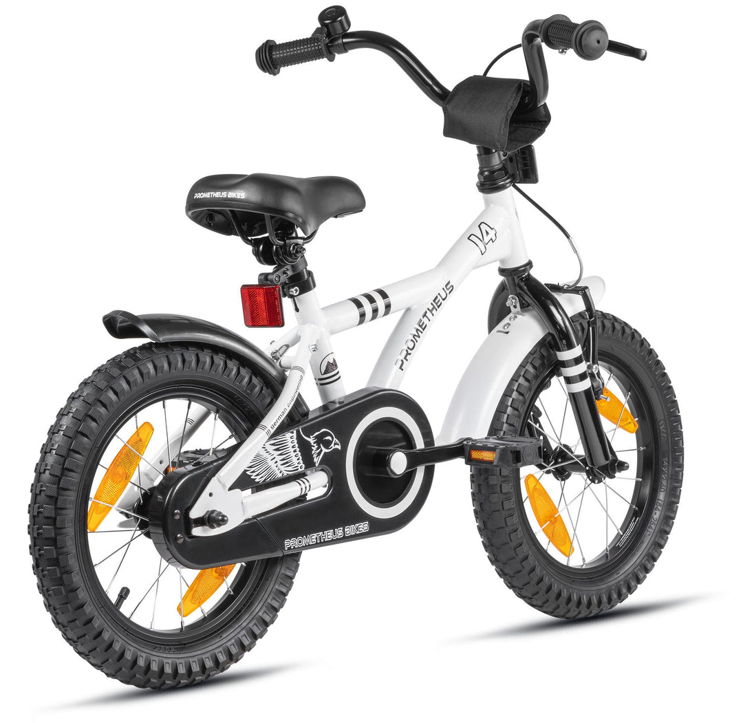 Kinderfahrrad 14 Zoll ab 3 - 4 Jahre mit Stützräder in Weiß & Schwarz – Kinderfahrrad 14 Zoll von prometheus - bikes | prometheus - bikes