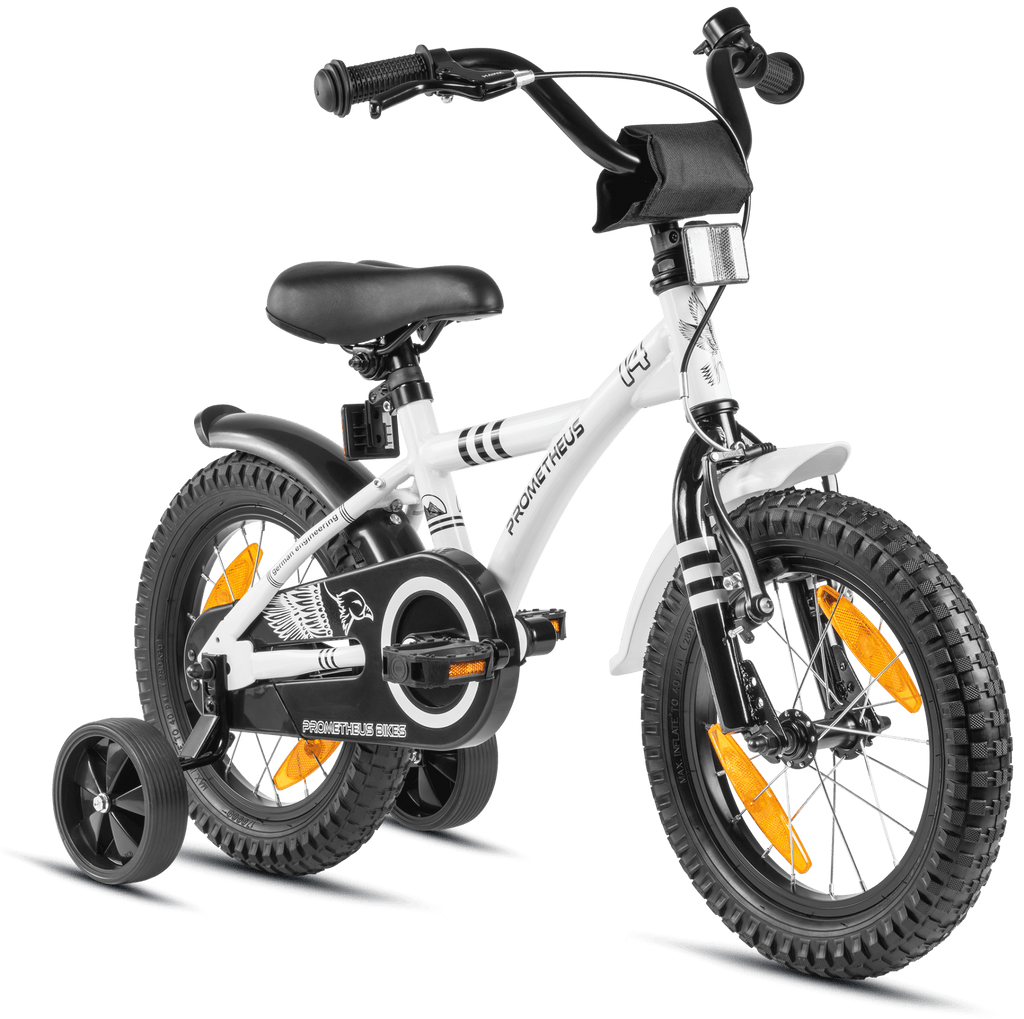 kinderfahrrad 14 zoll prometheus Kinderfahrrad 14 Zoll ab 3-4 Jahre mit Stützräder in Weiß & Schwarz –  prometheus-bikes
