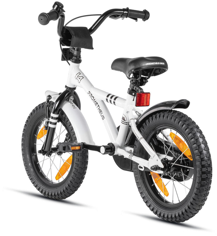 Kinderfahrrad 14 Zoll ab 3 - 4 Jahre mit Stützräder in Weiß & Schwarz – Kinderfahrrad 14 Zoll von prometheus - bikes | prometheus - bikes
