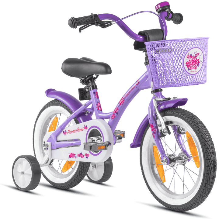 Kinderfahrrad 14 Zoll ab 3 - 4 Jahre mit Stützräder Violett & Weiß – Kinderfahrrad 14 Zoll von prometheus - bikes | prometheus - bikes