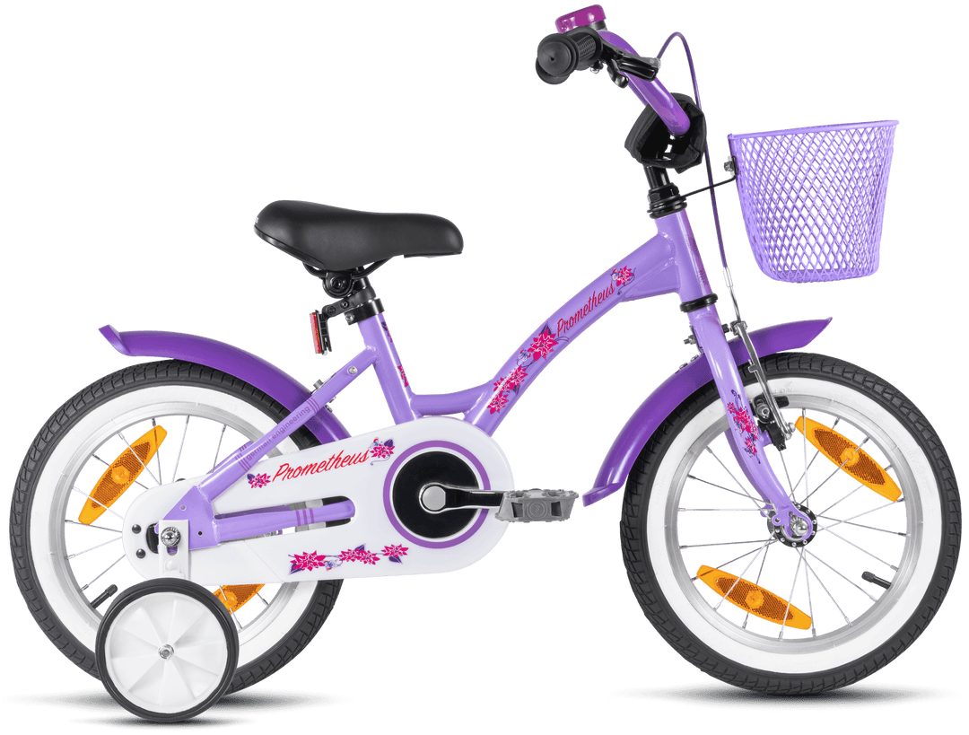 Kinderfahrrad 14 Zoll ab 3 - 4 Jahre mit Stützräder Violett & Weiß – Kinderfahrrad 14 Zoll von prometheus - bikes | prometheus - bikes