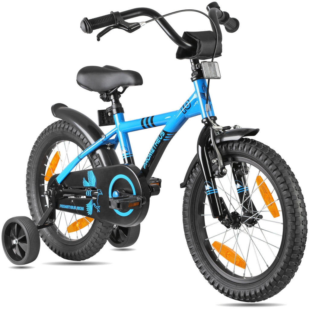 Kinderfahrrad 16 Zoll ab 4-5 Jahre mit Stützräder in Blau & Schwarz – prometheus-bikes