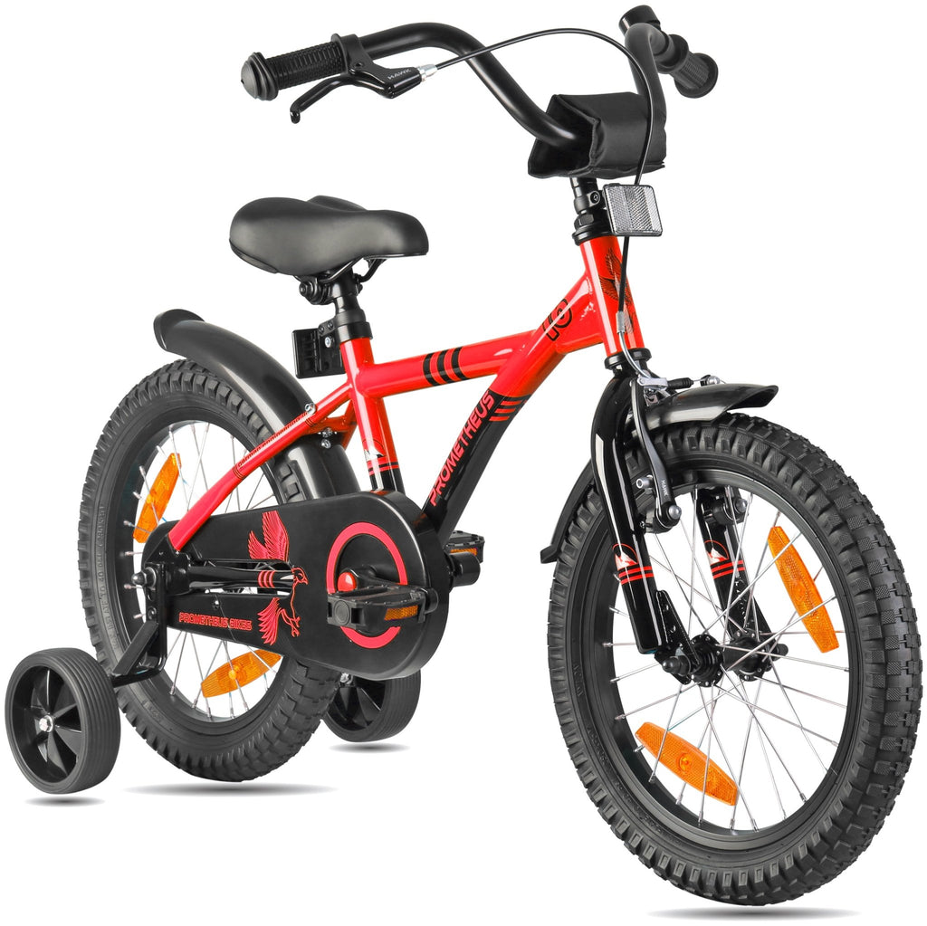 kids' bike 16 inch from 4-5 years with stabilisers in red & black