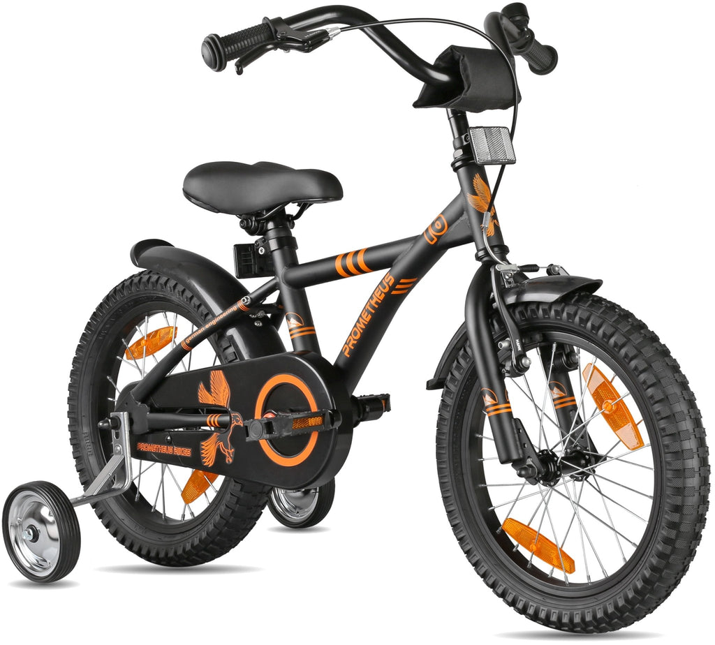 kids' bike 16 inch from 4-5 years with stabilisers in black matt & orange
