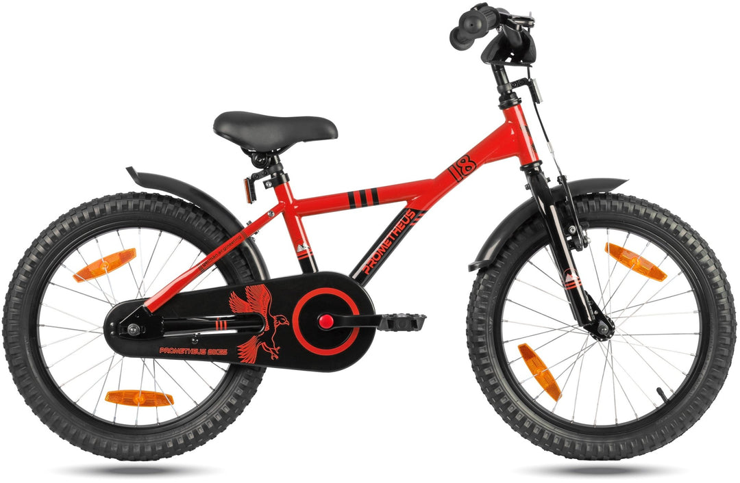 Kinderfiets 18 inch vanaf 5 jaar in rood & zwart - Kinderfiets 18 inch van prometheus - bikes | prometheus - bikes