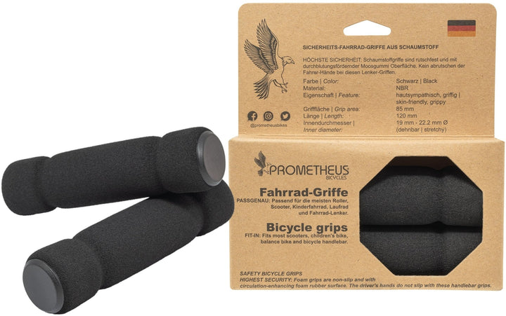 Lenkergriffe Schaum Griffe für Roller und Fahrrad Schwarz – Lenkergriffe von prometheus - bikes | prometheus - bikes